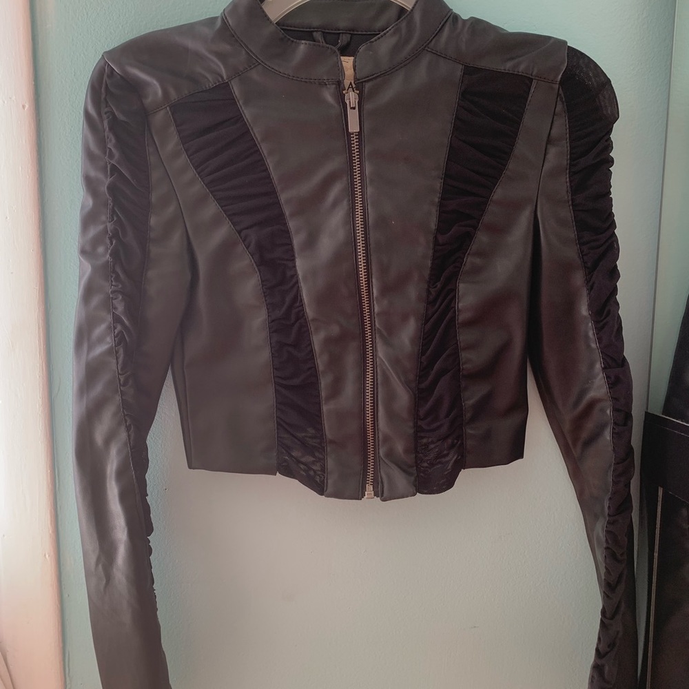Leather crop top jacket with mesh sides